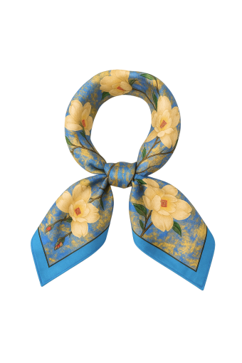 PAÑUELO DE SEDA CELESTE ESTAMPADO