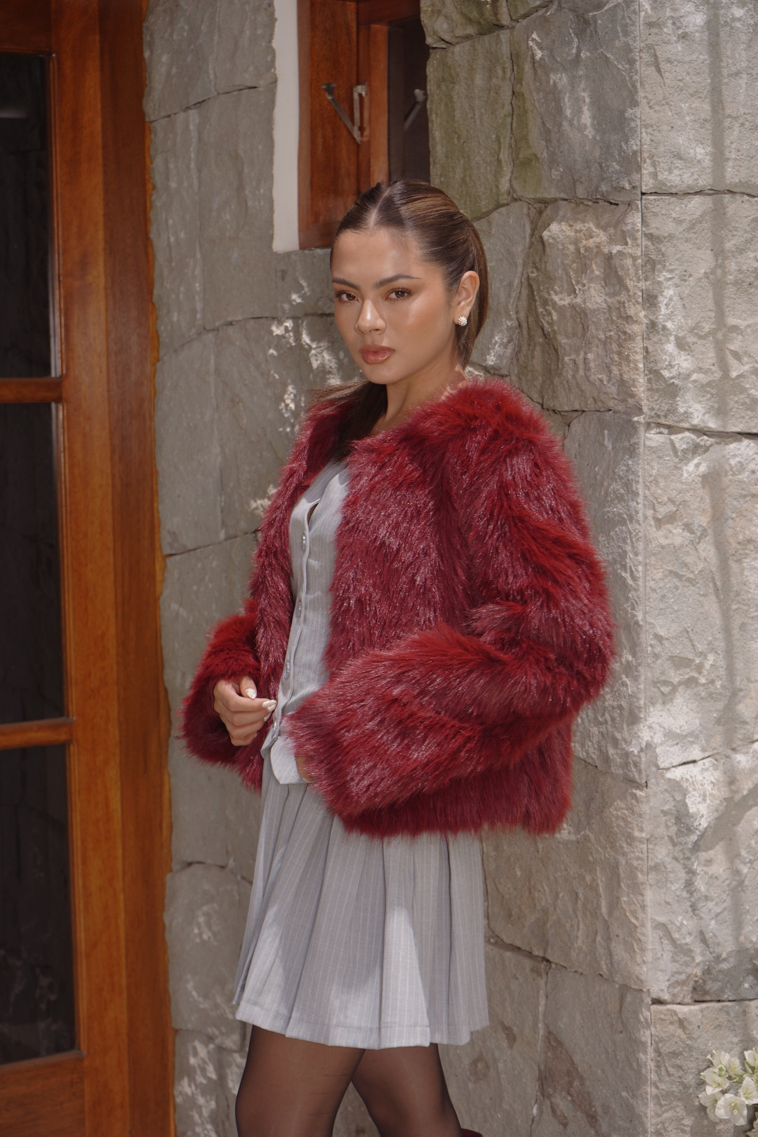 ABRIGO DE PIEL TRINI VINO