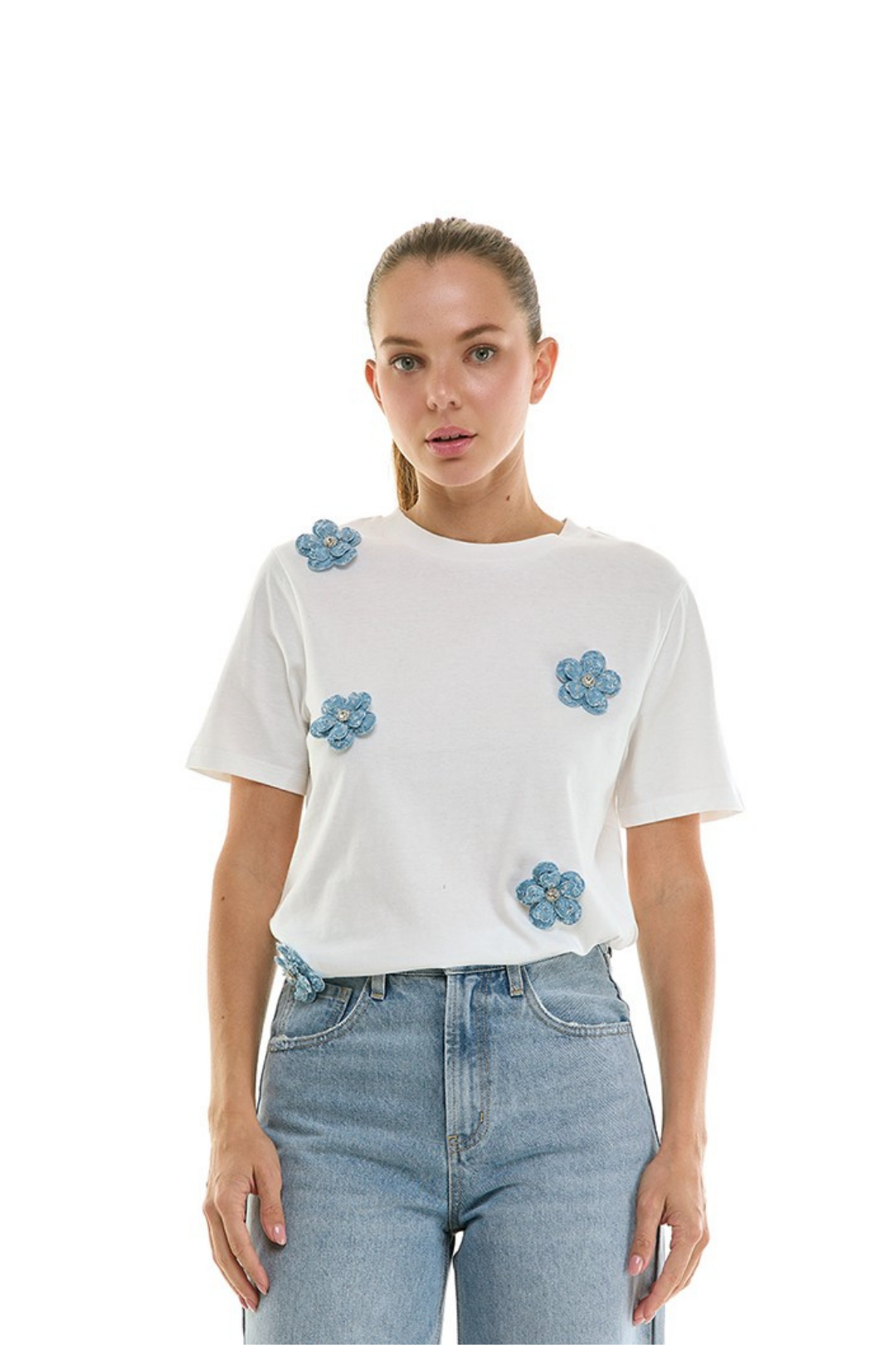 CAMISETA FLORES DENIM