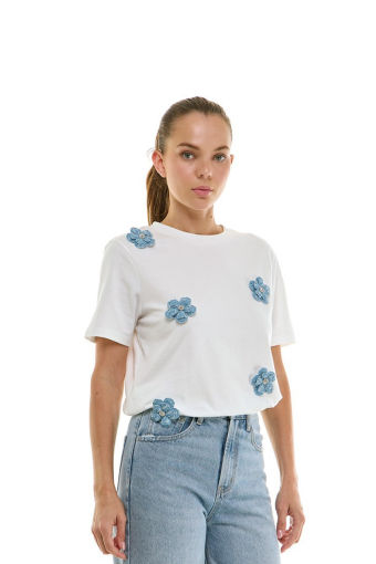 CAMISETA FLORES DENIM