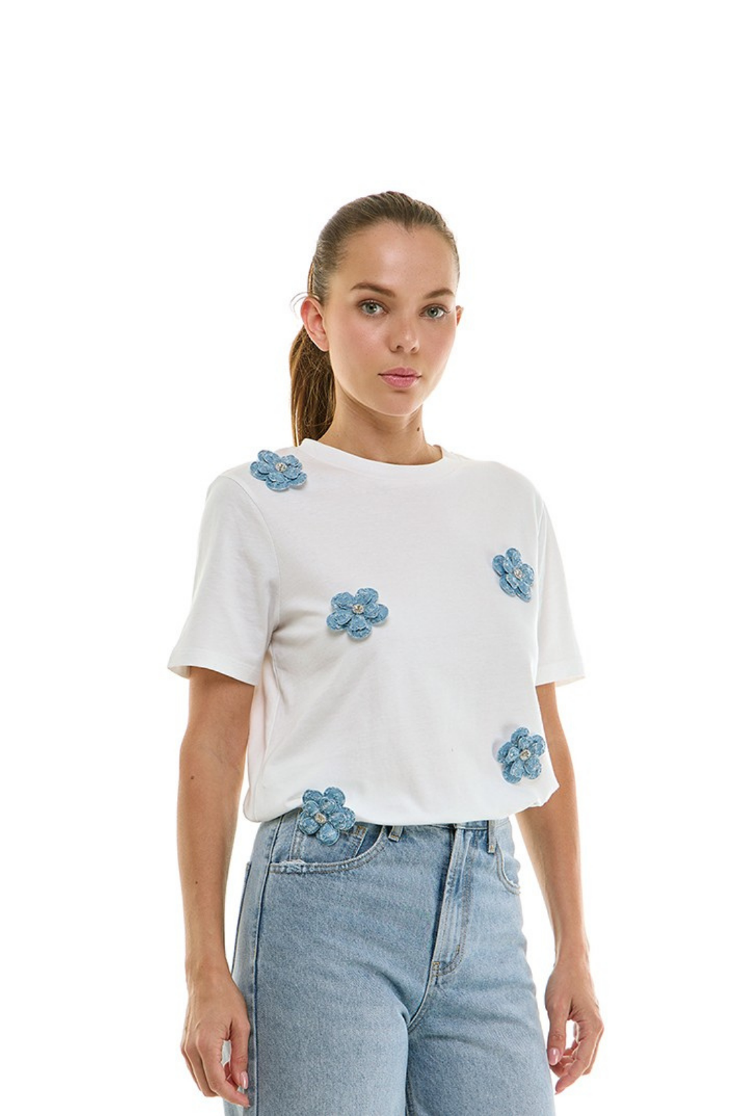 CAMISETA FLORES DENIM