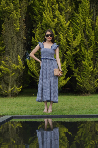 VESTIDO CUADROS VICHY AZUL