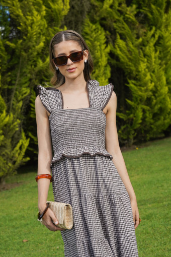 VESTIDO CUADROS VICHY CAFE