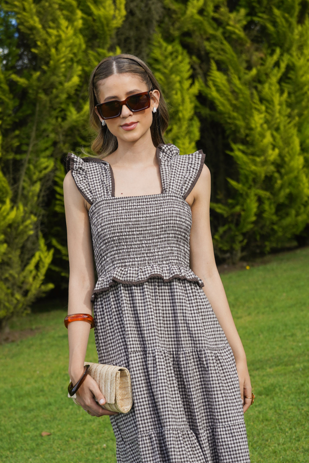 VESTIDO CUADROS VICHY CAFE