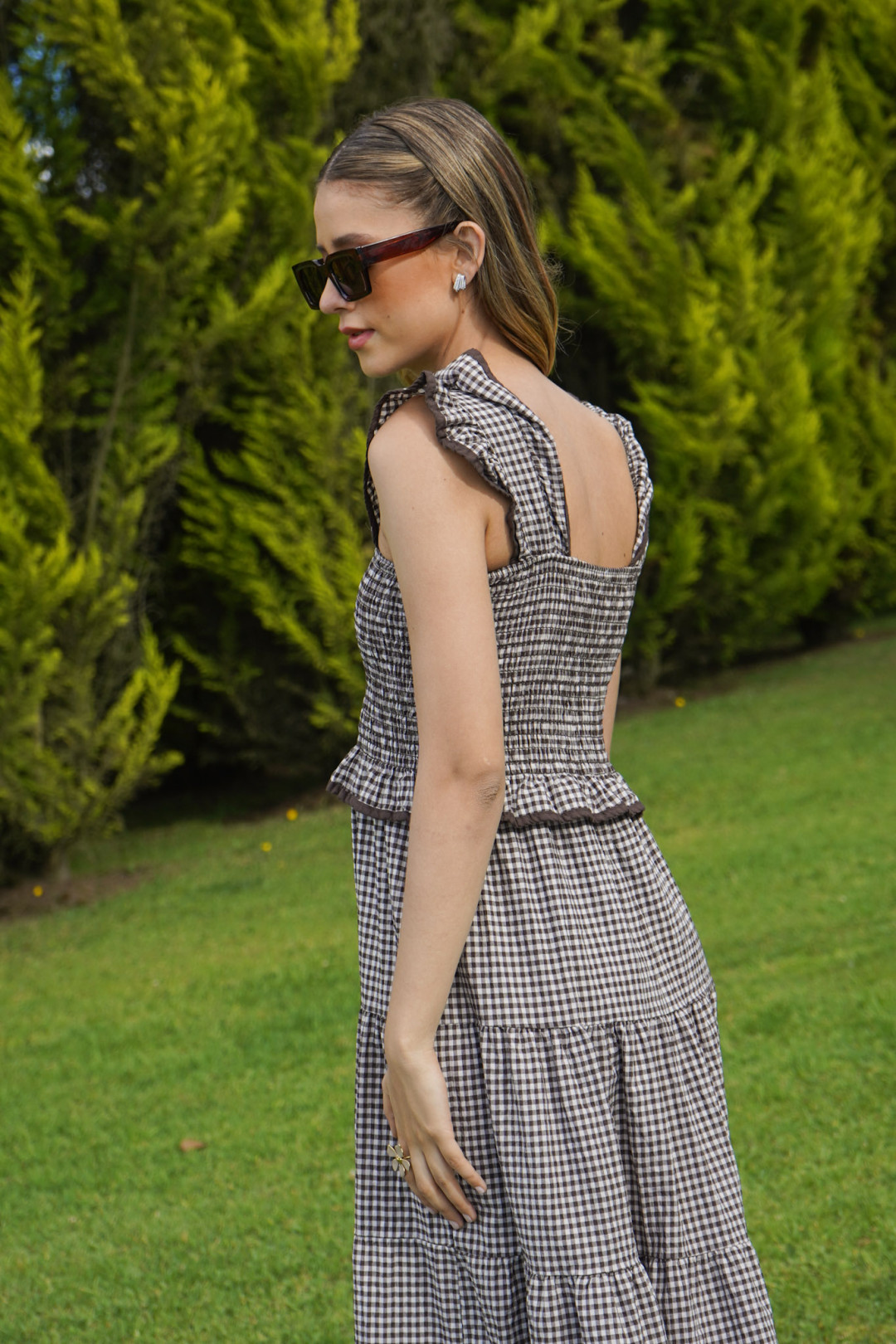VESTIDO CUADROS VICHY CAFE