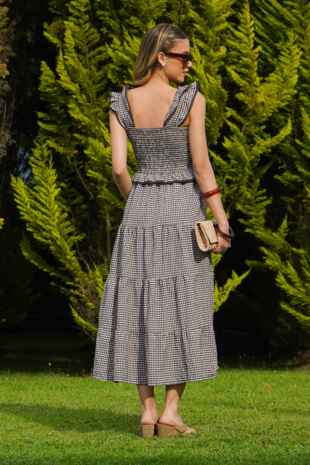 VESTIDO CUADROS VICHY CAFE