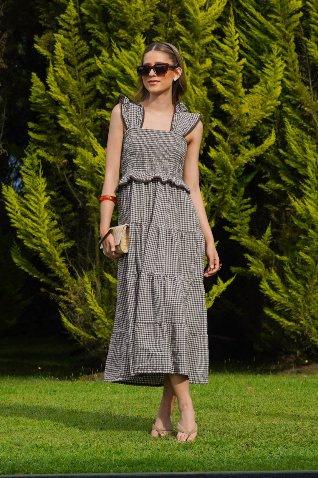 VESTIDO CUADROS VICHY CAFE