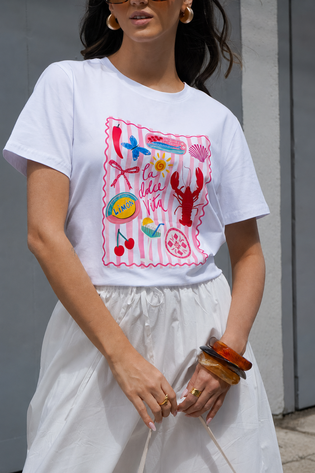 CAMISETA MARINA RAYAS ROSADA